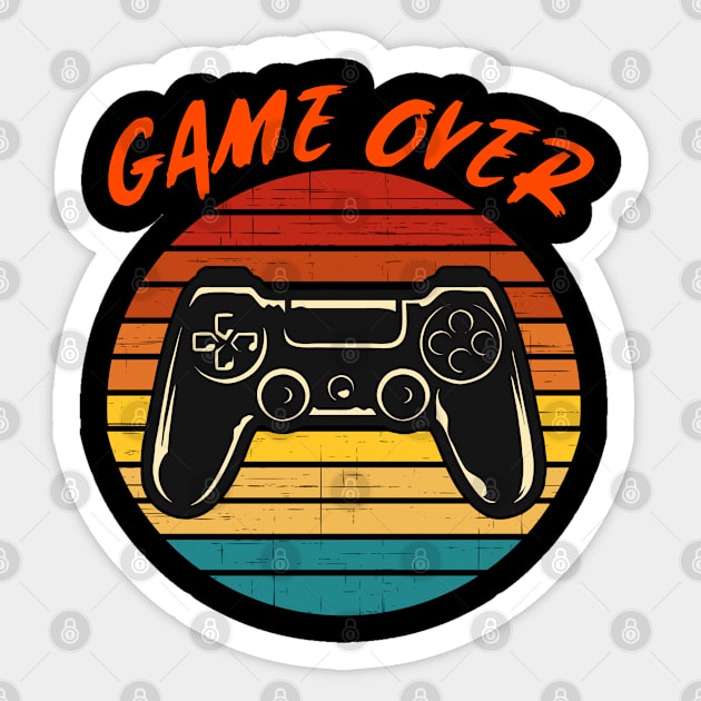 Game Over Vintage Retro Video Game Gaming Sunset Sticker by Grove Designs